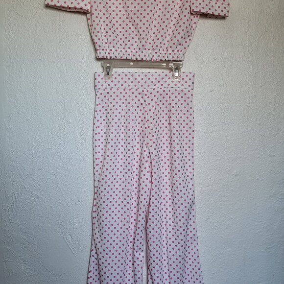 Pink Polka Dot 70s Power Suit w/ Bell Bottoms - Picture 5 of 12